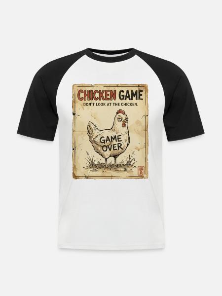 Chicken Game, Feiglingsspiel, Lustiges Huhn - Männer Baseball-T-Shirt - Weiß/Schwarz