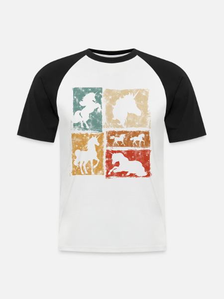 Einhörner in Perspektiven mit Sternen - Männer Baseball-T-Shirt - Weiß/Schwarz
