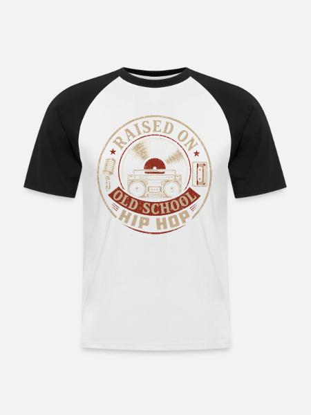 Opgegroeid met Old School Hip Hop | Retro Muziek - Mannen baseballshirt korte mouw - wit/zwart