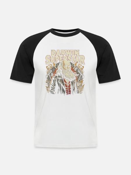 Darwin Superstar - Männer Baseball-T-Shirt - Weiß/Schwarz