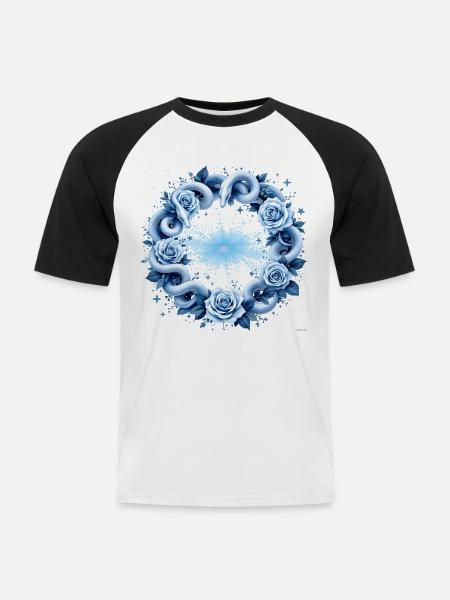 Hellblaues Schlangen-Rosenkreis-Design. - Männer Baseball-T-Shirt - Weiß/Schwarz