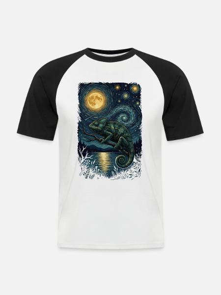 Mondnacht-Gecko am Flusslicht - Männer Baseball-T-Shirt - Weiß/Schwarz