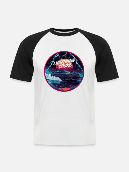 Blitzschlag Tokio Outrun - Männer Baseball-T-Shirt - Weiß/Schwarz