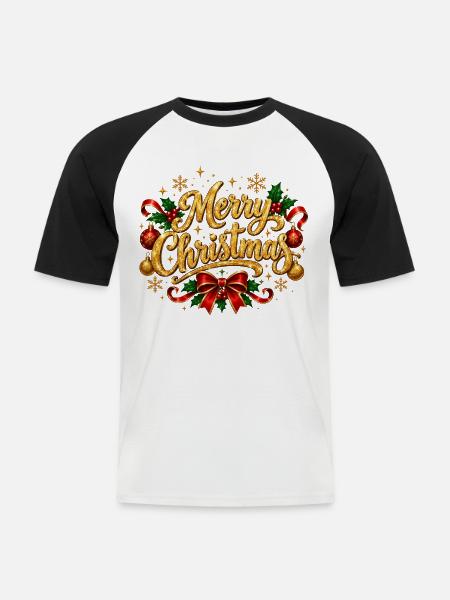 Glitzerndes Drehbuch frohe Weihnachten - Männer Baseball-T-Shirt - Weiß/Schwarz