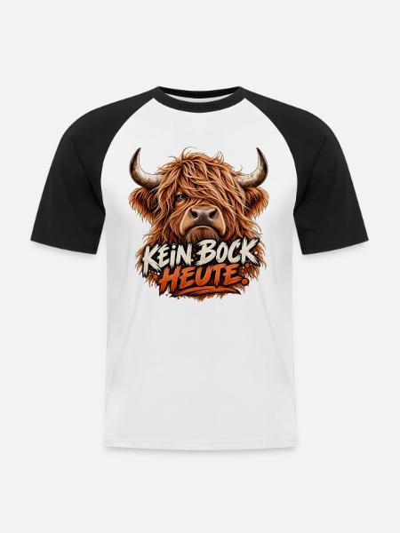 Kein Bock heute – Genervtes Highland-Rind - Männer Baseball-T-Shirt - Weiß/Schwarz