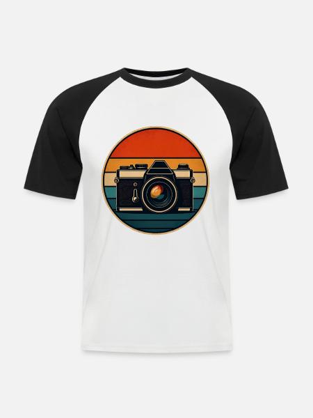 Retro Kamera Sunset Panel - Männer Baseball-T-Shirt - Weiß/Schwarz