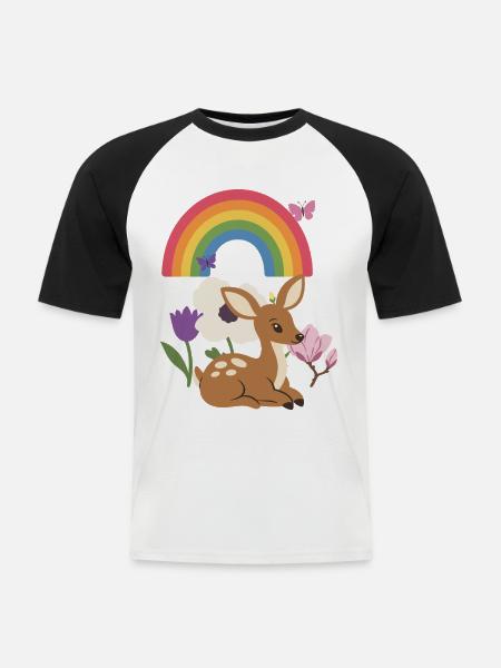 Pflanzenliebhaber · Mohn · Rehkitz · Blumenstrauß - Männer Baseball-T-Shirt - Weiß/Schwarz