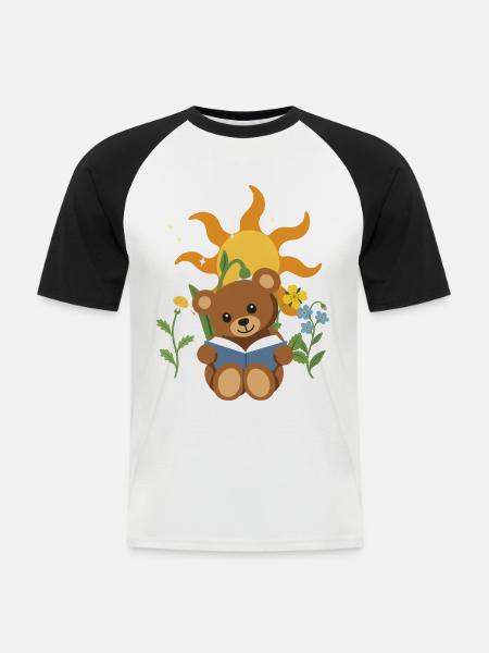 Teddy Blumen Kinder Lesen Design - Männer Baseball-T-Shirt - Weiß/Schwarz