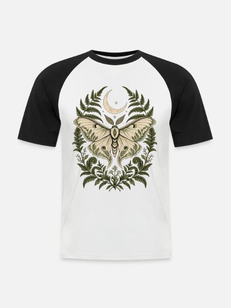 Mondfalter und Farne - Männer Baseball-T-Shirt - Weiß/Schwarz