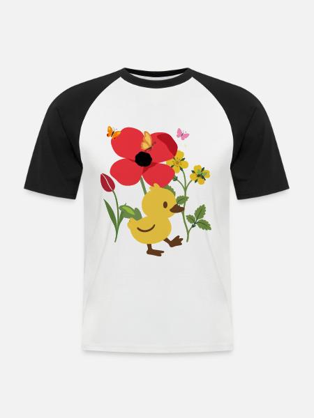 Küken Blumen Kinder Vogelmotiv Geschenkidee - Männer Baseball-T-Shirt - Weiß/Schwarz