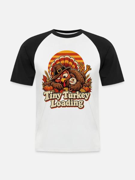 Tiny Turkey Loading Herbstwitz - Männer Baseball-T-Shirt - Weiß/Schwarz