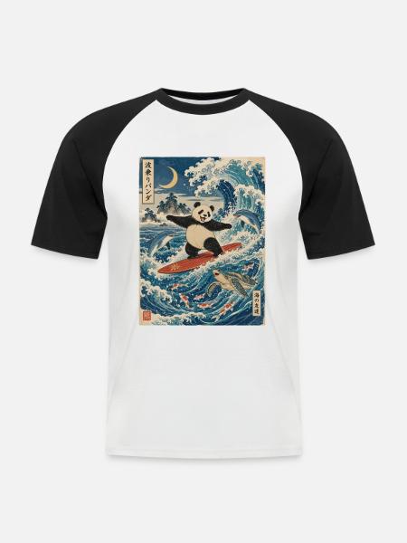 Panda, Surfen, Japanisch, Surfer, Pandabär - Männer Baseball-T-Shirt - Weiß/Schwarz