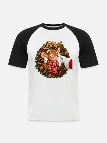 Boop! Cute Reindeer Christmas - Männer Baseball-T-Shirt - Weiß/Schwarz