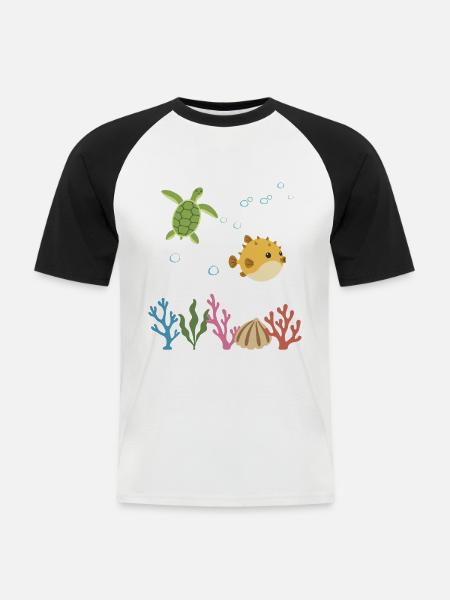 Meeresschildkröte Unterwasser Kinder Meer - Männer Baseball-T-Shirt - Weiß/Schwarz