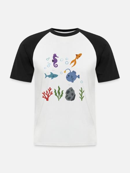 Seepferdchen Unterwasser Kinder Goldfisch Hai - Männer Baseball-T-Shirt - Weiß/Schwarz