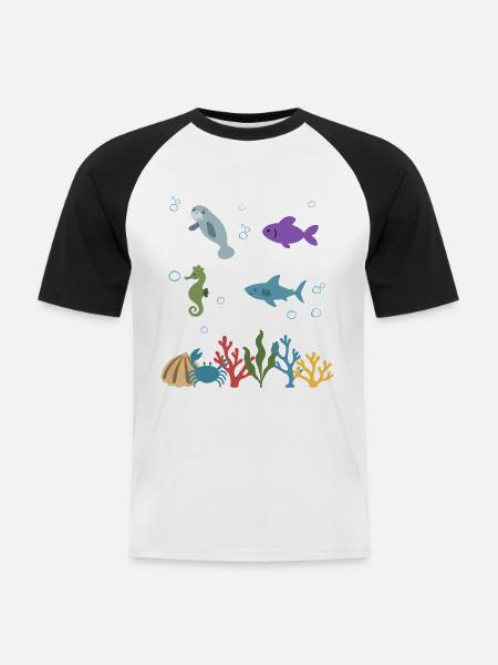 Seekuh Unterwasser Kinder Fisch Seepferdchen - Männer Baseball-T-Shirt - Weiß/Schwarz