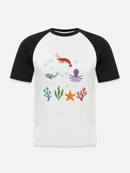 Garnele Unterwasser Kinder Wal - Männer Baseball-T-Shirt - Weiß/Schwarz