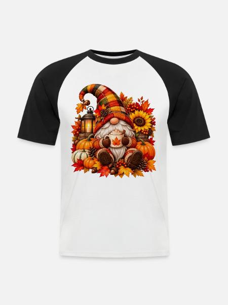 Herbst-Gnom-Cozy Cup-Szene - Männer Baseball-T-Shirt - Weiß/Schwarz