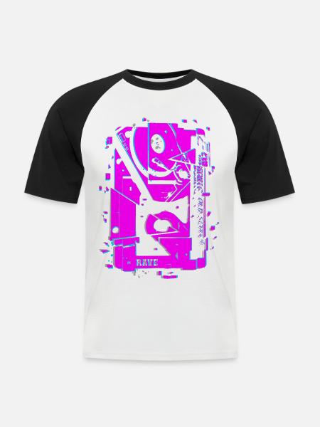 Techno Rave Tape Neon Lautsprecher - Männer Baseball-T-Shirt - Weiß/Schwarz