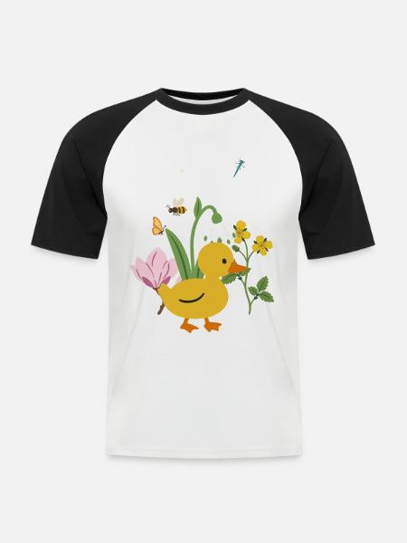 Ente Blumen Kinder Vogel Tierfreunde - Männer Baseball-T-Shirt - Weiß/Schwarz