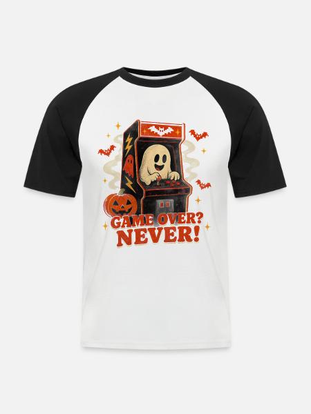 Halloween Gamer Geist Arcade Retro - Männer Baseball-T-Shirt - Weiß/Schwarz