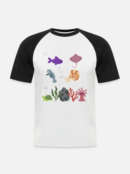 Fisch Unterwasser Kinder Rochen - Männer Baseball-T-Shirt - Weiß/Schwarz