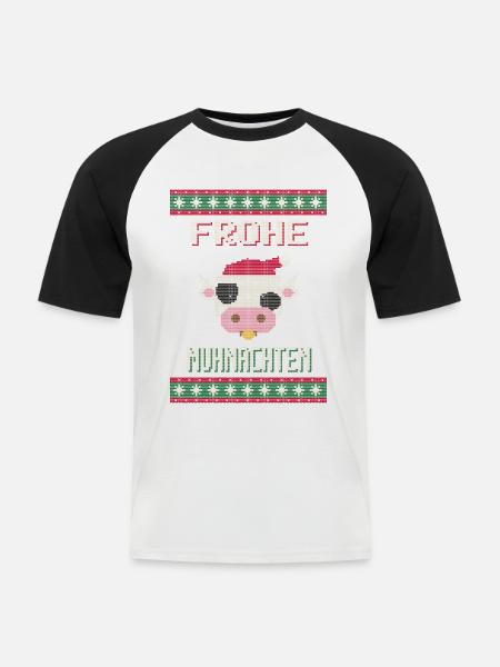 Frohe Muhnachten - Kuh Ugly Sweater - Männer Baseball-T-Shirt - Weiß/Schwarz