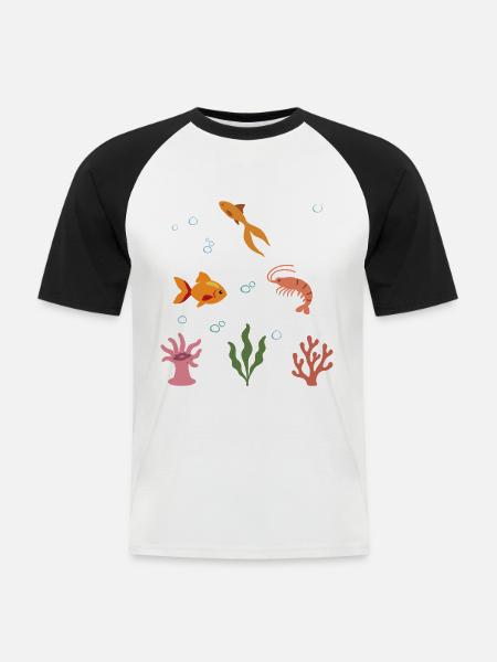 Goldfisch Unterwasser Kinder Fisch Garnele - Männer Baseball-T-Shirt - Weiß/Schwarz