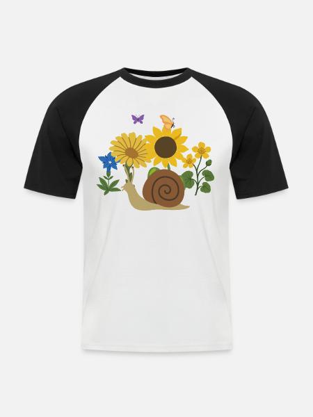 Schnecke Blumen Kinder Geschenkidee Design - Männer Baseball-T-Shirt - Weiß/Schwarz