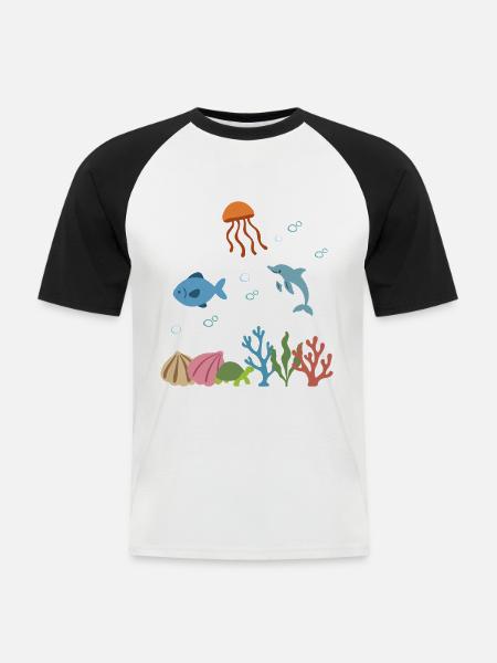 Qualle Unterwasser Kinder Fisch Delfin - Männer Baseball-T-Shirt - Weiß/Schwarz