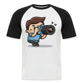 Photograph - Männer Baseball-T-Shirt - Weiß/Schwarz - Vorne - Nik (191cm)