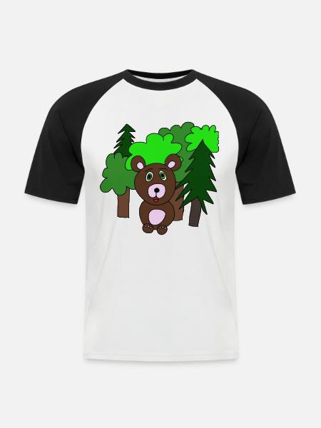 Kleiner Bär im Wald - Männer Baseball-T-Shirt - Weiß/Schwarz