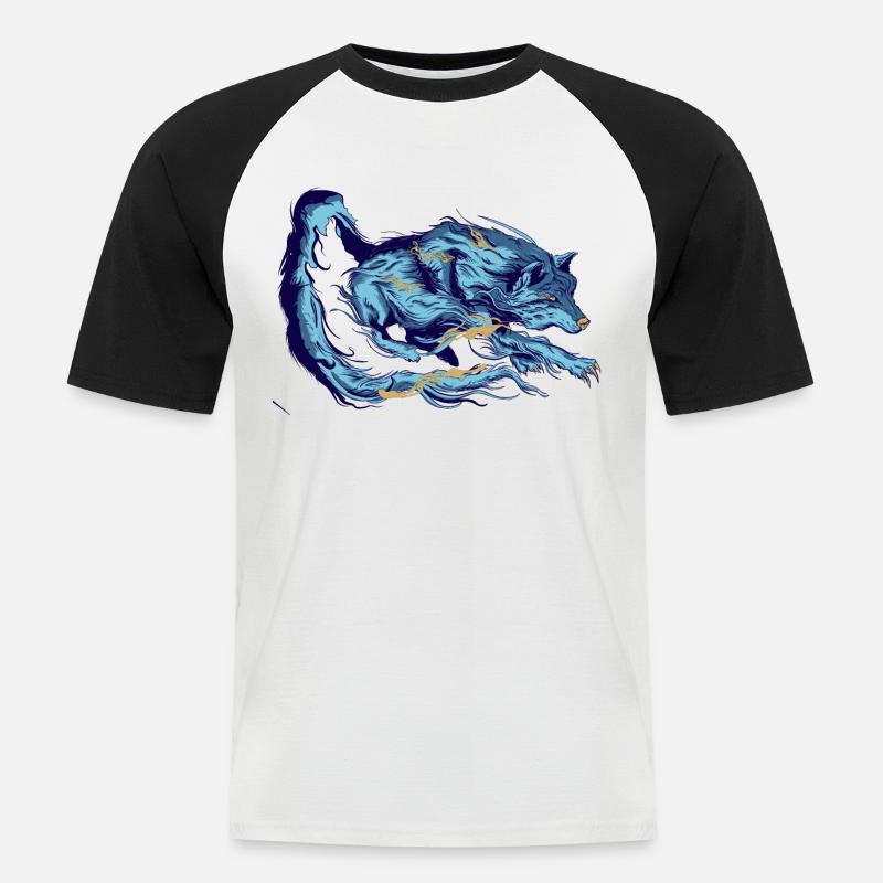 Blauer Wolf - Männer Baseball-T-Shirt - Weiß/Schwarz