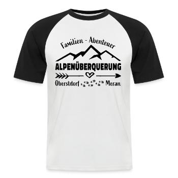 Alpenüberquerung Familie Abenteuer E5 - Männer Baseball-T-Shirt - Weiß/Schwarz - Vorne - Nik (191cm)