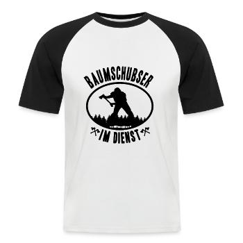 Baumschubser Holzfäller Papa Shirt Lustig Spruch - Männer Baseball-T-Shirt - Weiß/Schwarz - Vorne - Nik (191cm)