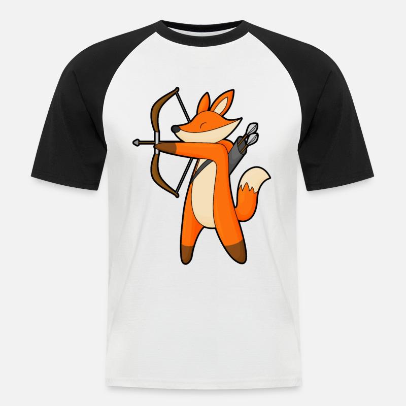 Volpe come arciere con arco e freccia - Maglia da baseball a manica corta da uomo - bianco/nero