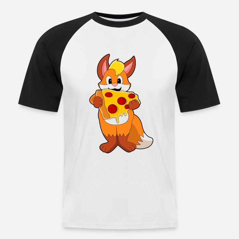 Fuchs mit Pizza - Männer Baseball-T-Shirt - Weiß/Schwarz
