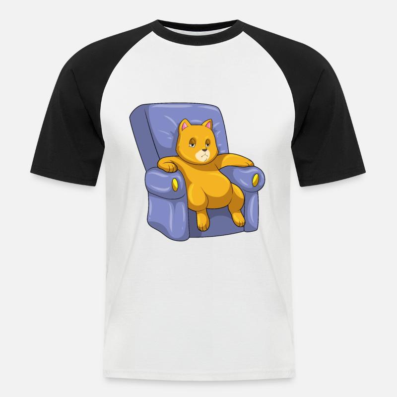 Katze mit Sofa - Männer Baseball-T-Shirt - Weiß/Schwarz