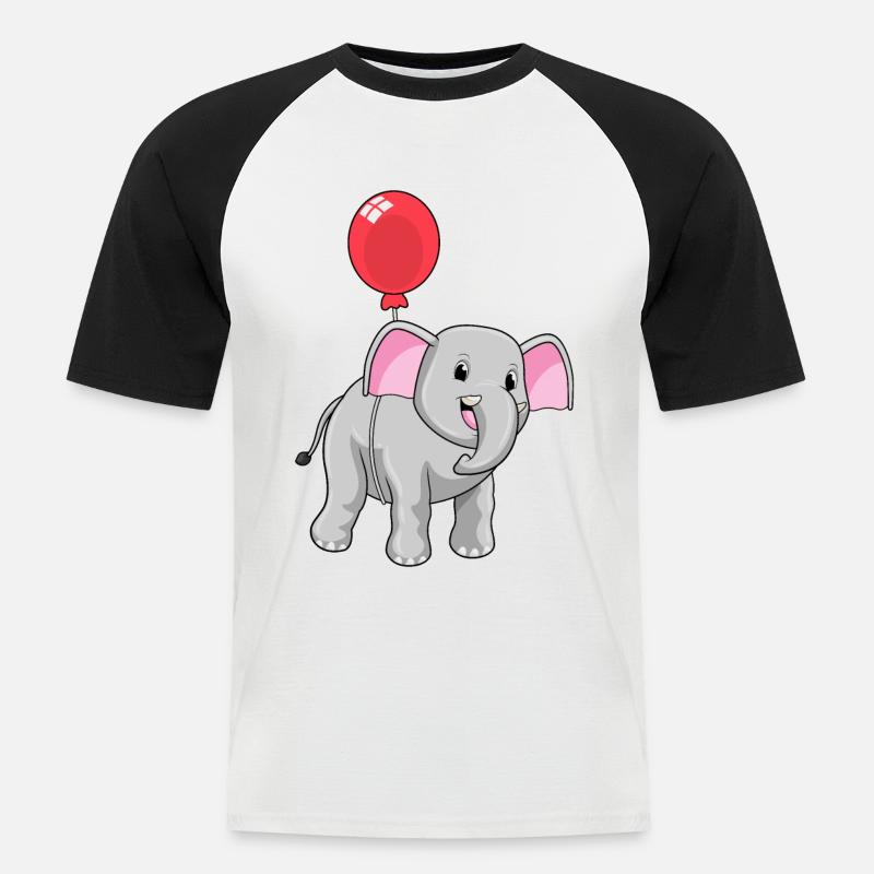 Elefant mit Luftballon - Männer Baseball-T-Shirt - Weiß/Schwarz