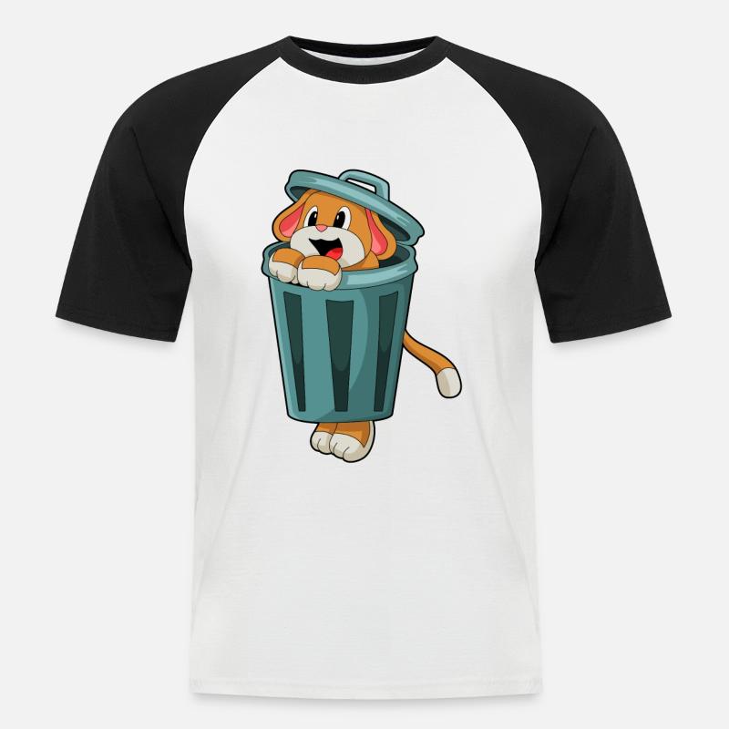 Hund mit Mülleimer - Männer Baseball-T-Shirt - Weiß/Schwarz