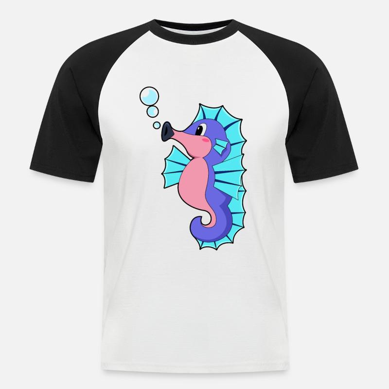 Seepferdchen - Männer Baseball-T-Shirt - Weiß/Schwarz
