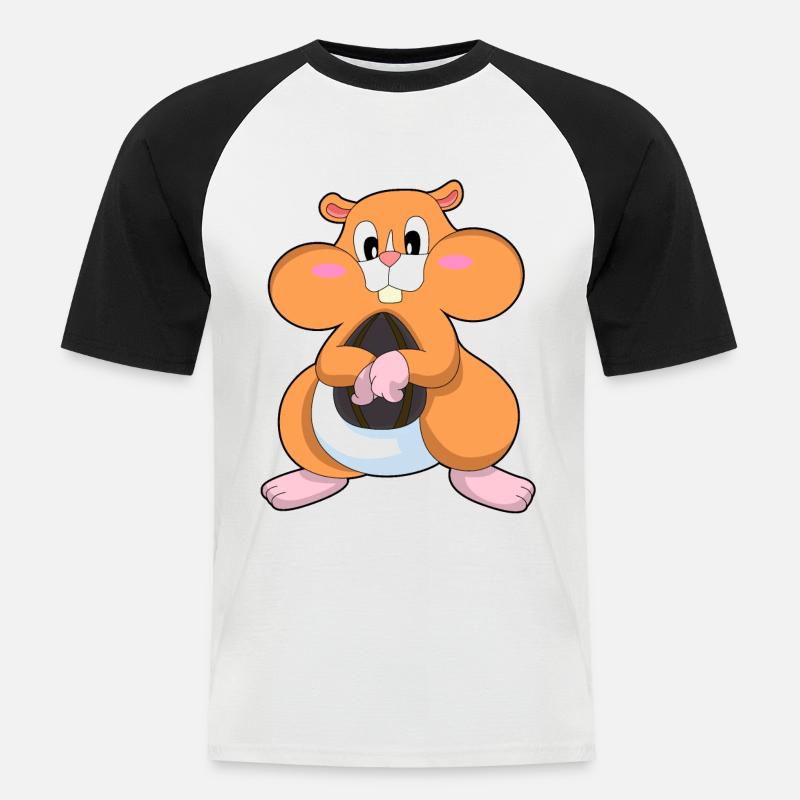 Hamster mit Wallnuss - Männer Baseball-T-Shirt - Weiß/Schwarz