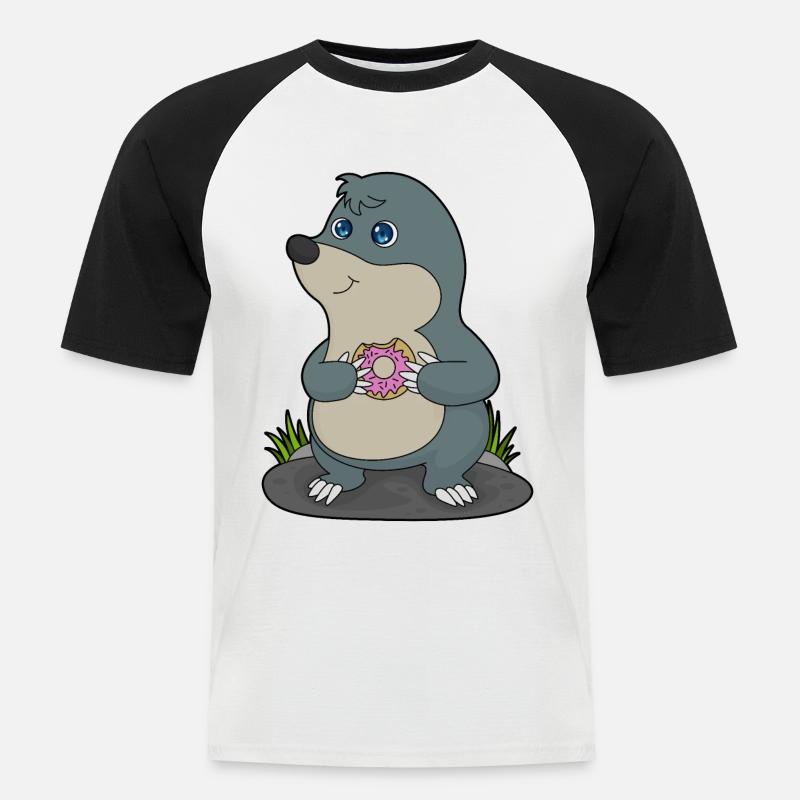 Maulwurf mit Donut - Männer Baseball-T-Shirt - Weiß/Schwarz