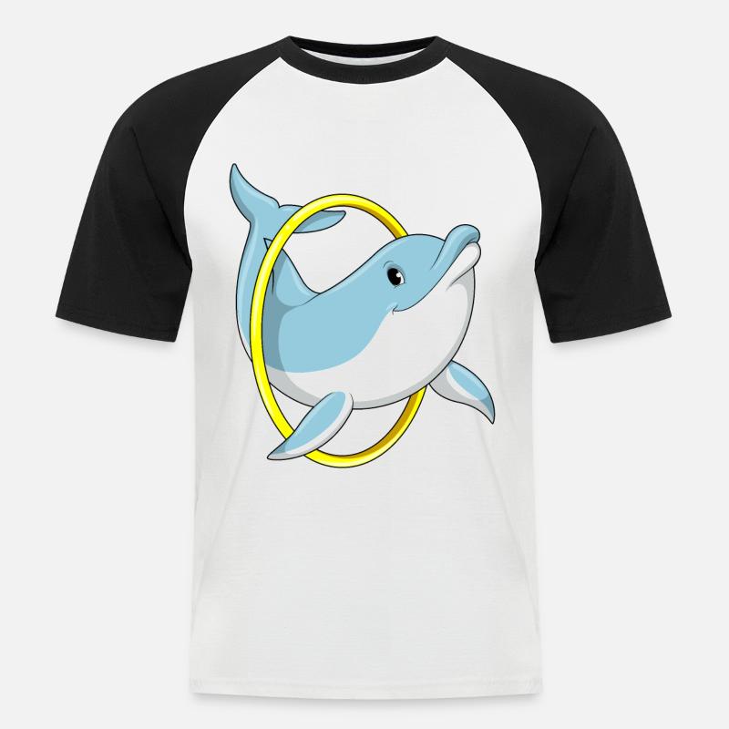 Delfin mit Ring - Männer Baseball-T-Shirt - Weiß/Schwarz