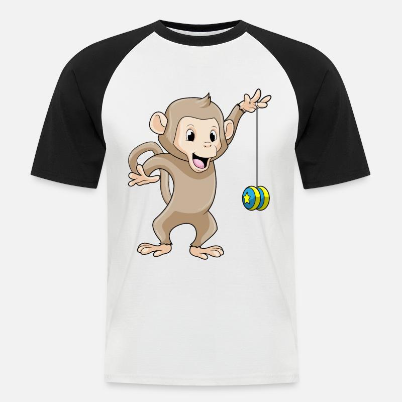 Affe mit Jojo - Männer Baseball-T-Shirt - Weiß/Schwarz
