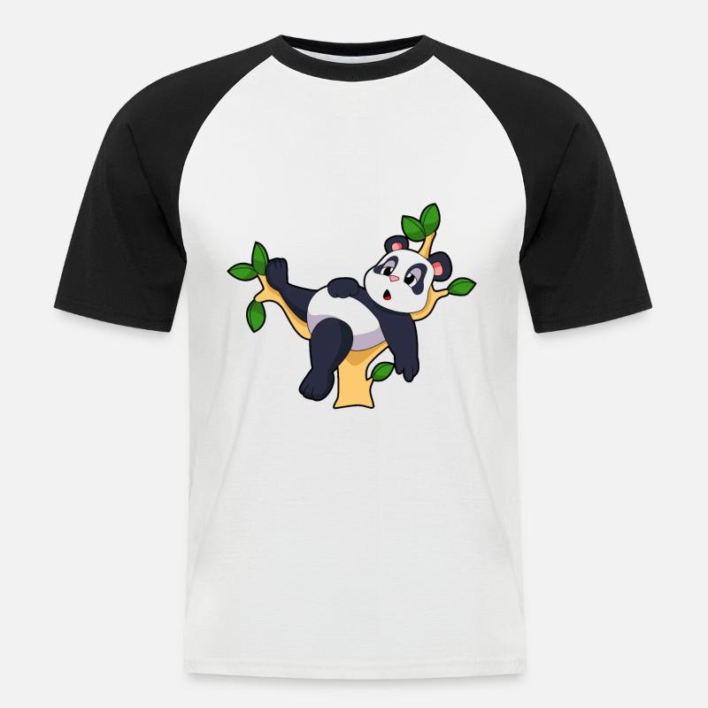 Panda auf Baum - Männer Baseball-T-Shirt - Weiß/Schwarz