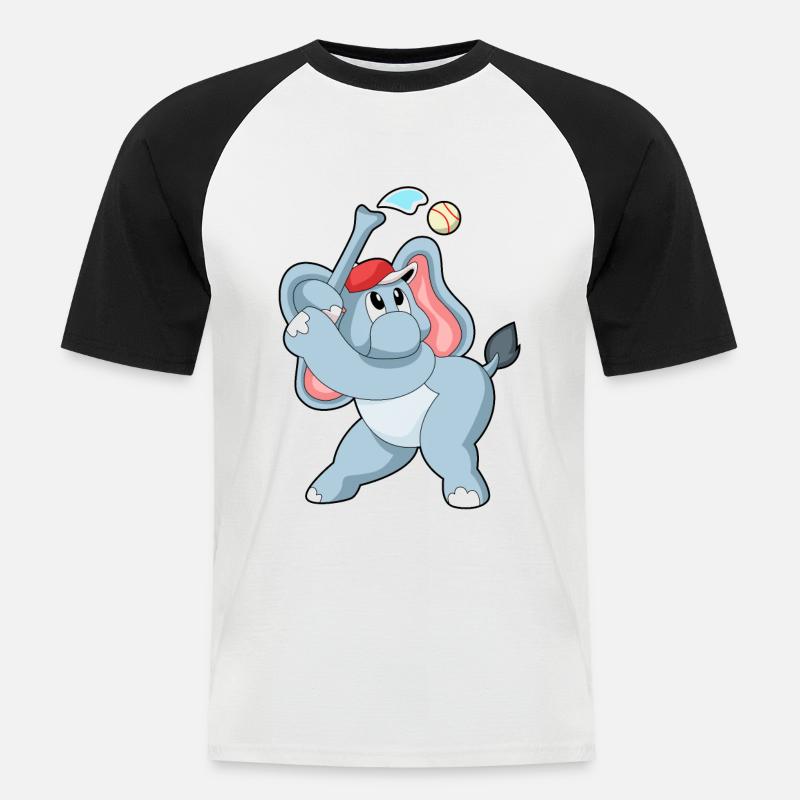 Elefant beim Baseball - Männer Baseball-T-Shirt - Weiß/Schwarz