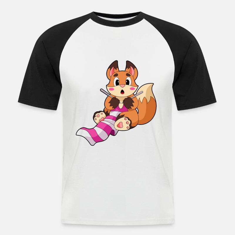 Fuchs mit Schal - Männer Baseball-T-Shirt - Weiß/Schwarz