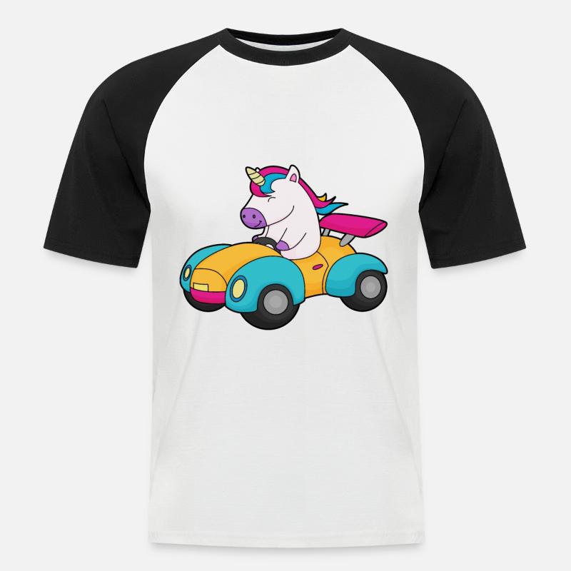 Einhorn Auto - Männer Baseball-T-Shirt - Weiß/Schwarz