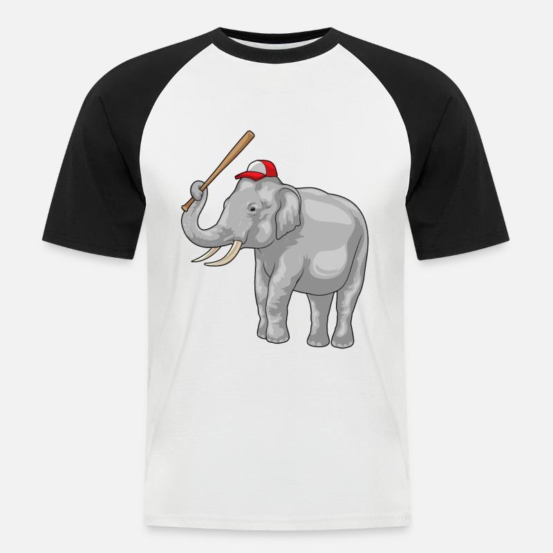 Elefant Baseballschläger Baseball - Männer Baseball-T-Shirt - Weiß/Schwarz